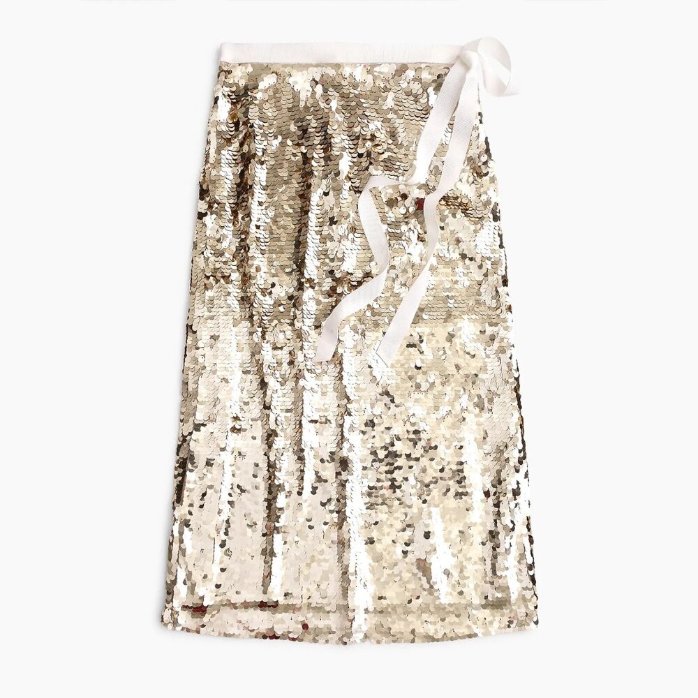 NWT J.Crew Collection Sequin Midi in Gold Tie Waist Straight Skirt 2 $198